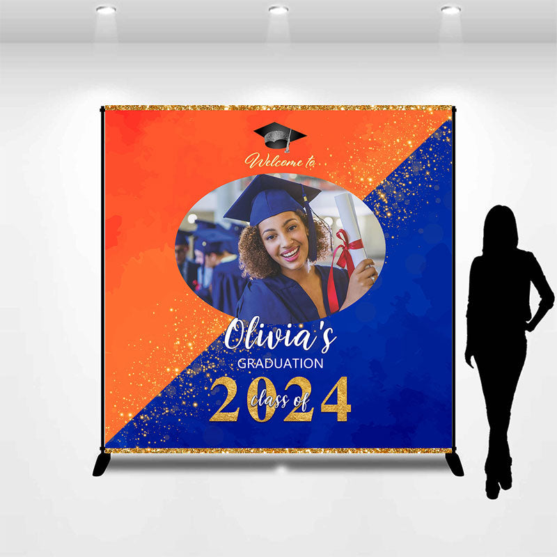 Lofaris Blue Yellow Custom Photo Happy Graduation Backdrop