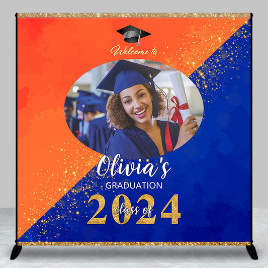 Lofaris Blue Yellow Custom Photo Happy Graduation Backdrop